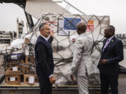 Officials check Mpox vaccine MVA-BN vaccine, manufactured by the Danish company Bavarian Nordic, at the airport in Kinshasa, Congo, Thursday, Sept. 5, 2024.