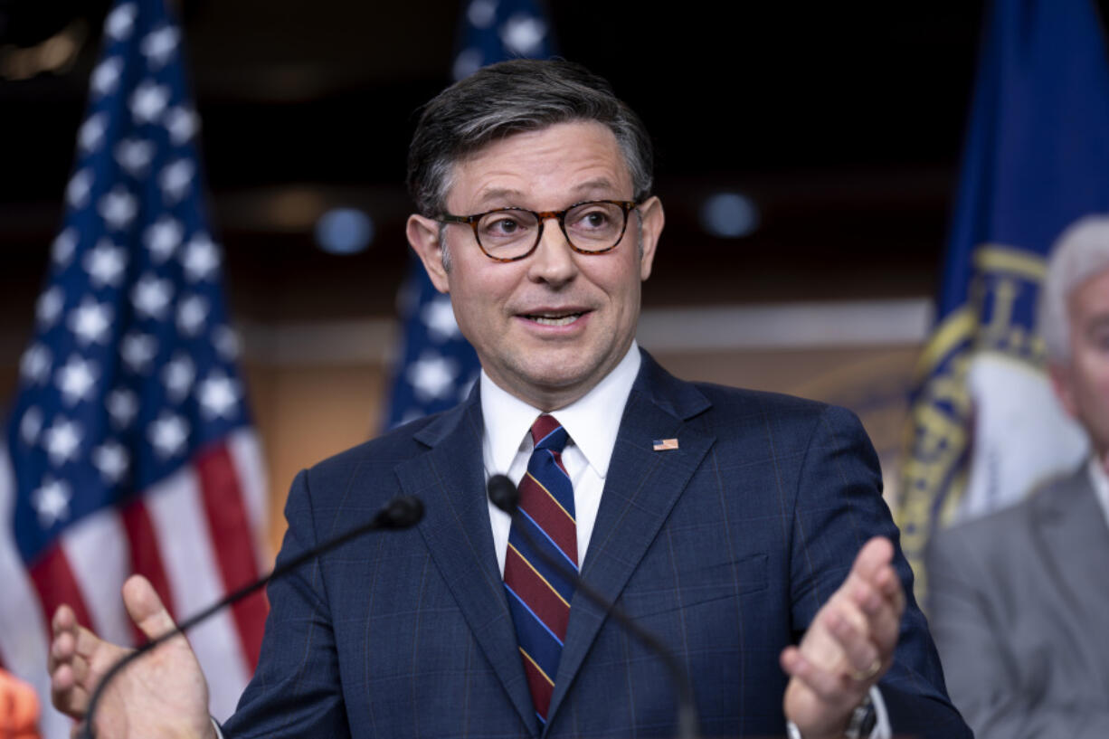 FILE - Speaker of the House Mike Johnson, R-La., speaks at the Capitol in Washington, July 23, 2024. (AP Photo/J.