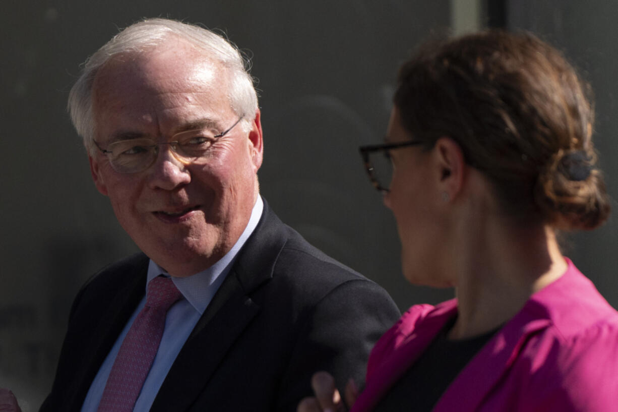 FILE - Kroger CEO Rodney McMullen leaves federal court after testifying during a federal court hearing on Sept. 4, 2024, in Portland, Ore.