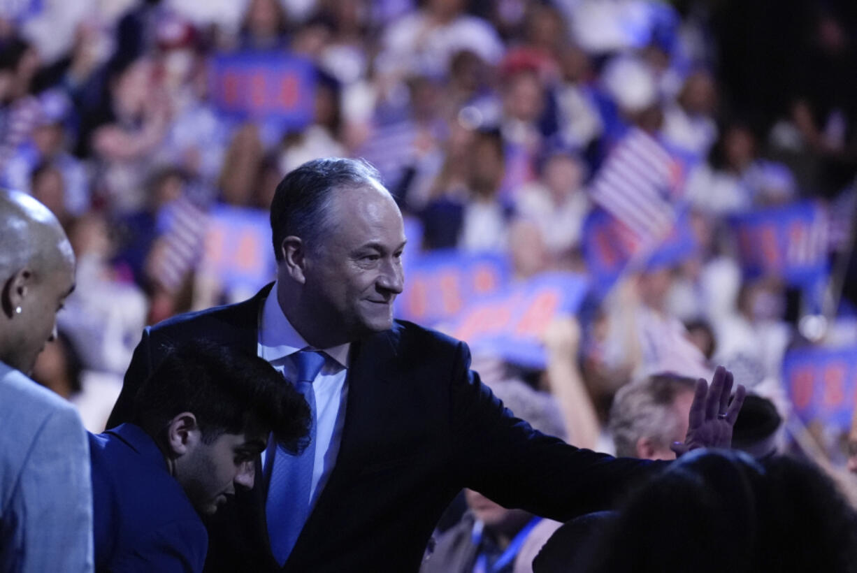 Second gentleman Douglas Emhoff arrives at the Democratic National Convention Thursday, Aug. 22, 2024, in Chicago.