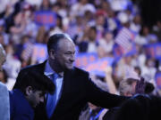 Second gentleman Douglas Emhoff arrives at the Democratic National Convention Thursday, Aug. 22, 2024, in Chicago.