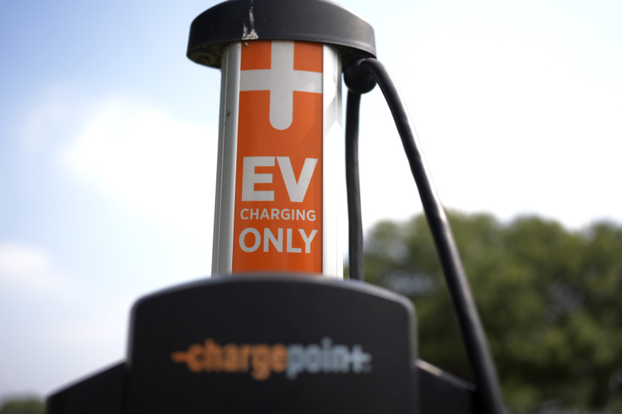 FILE - An electric vehicle charging station is seen May 9, 2024, in San Antonio.