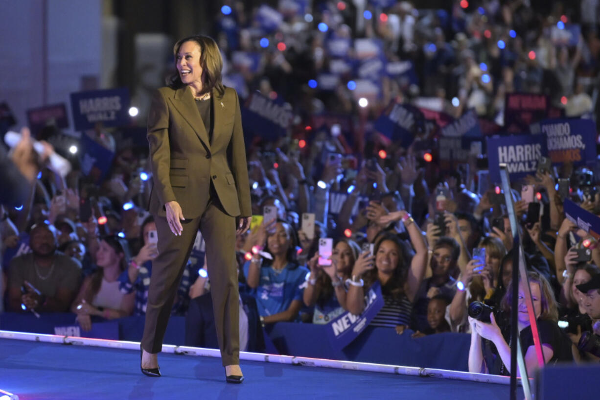 Democratic presidential nominee Vice President Kamala Harris arrives for a campaign appearance Sunday, Sept. 29, 2024, in Las Vegas.