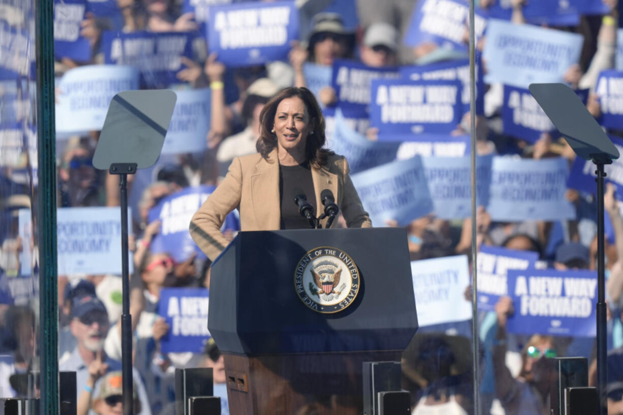 Democratic presidential nominee Vice President Kamala Harris speaks during a campaign stop at the Throwback Brewery, in North Hampton, N.H., Wednesday, Sept. 4, 2024.