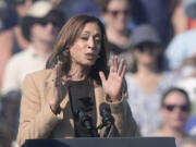 Democratic presidential nominee Vice President Kamala Harris speaks during a campaign stop at the Throwback Brewery, in North Hampton, N.H., Wednesday, Sept. 4, 2024.