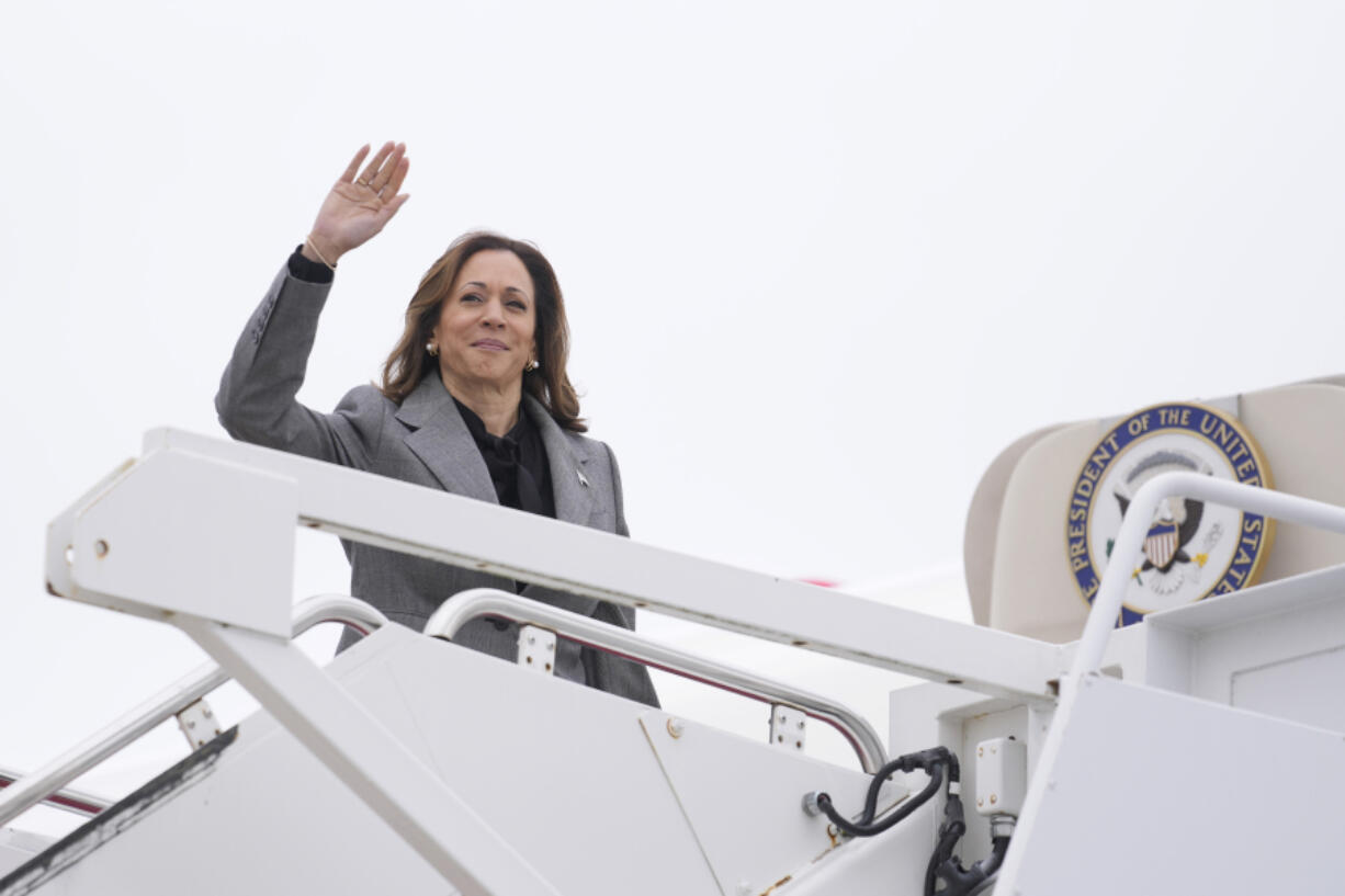 Democratic presidential nominee Vice President Kamala Harris departs from Andrews Air Force Base, Md., Sunday, Sept. 22, 2024, enroute to New York.