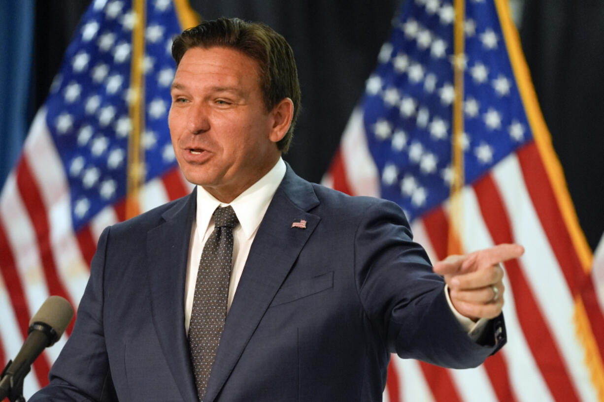 Florida Gov. Ron DeSantis delivers remarks and answers questions at a news conference Monday, Sept. 16, 2024, in Orlando, Fla.