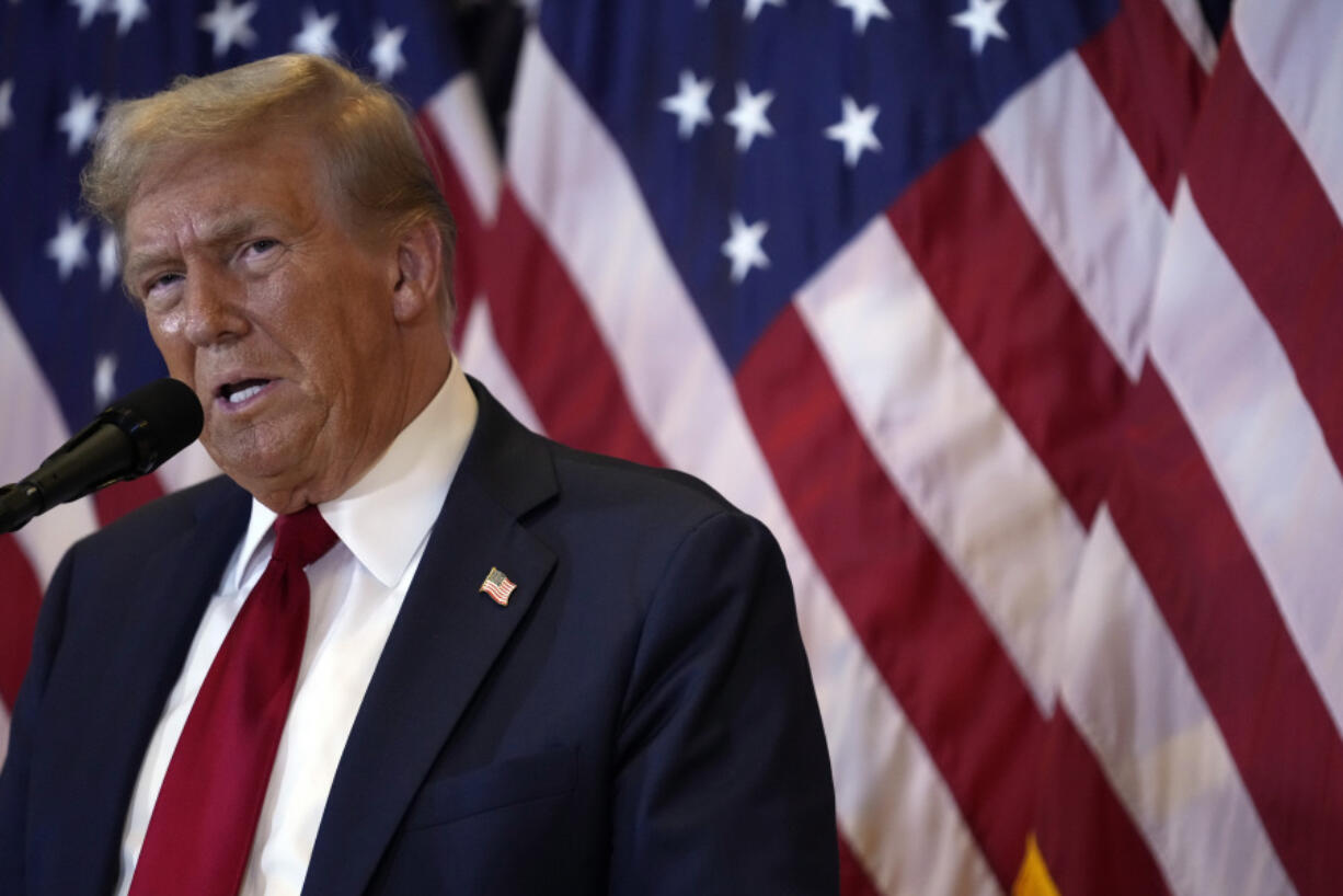 Republican presidential nominee former President Donald Trump speaks at Trump Tower in New York, Thursday, Sept. 26, 2024.