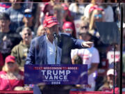 Republican presidential nominee former President Donald Trump speaks during a campaign event at Central Wisconsin Airport, Saturday, Sept. 7, 2024, in Mosinee, Wis.