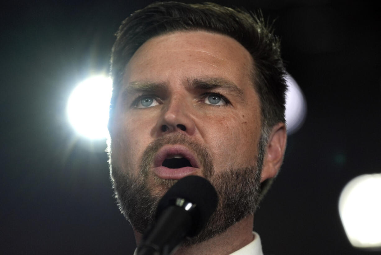 Republican vice presidential nominee Sen. JD Vance, R-Ohio, speaks at a campaign event Wednesday, Aug. 28, 2024, in DePere, Wis.