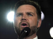 Republican vice presidential nominee Sen. JD Vance, R-Ohio, speaks at a campaign event Wednesday, Aug. 28, 2024, in DePere, Wis.