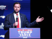 Republican vice presidential nominee Sen. JD Vance, R-Ohio, speaks at a campaign event in Charlotte, N.C., Monday, Sept. 23, 2024.