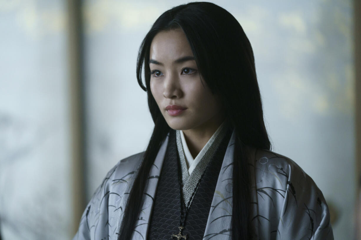 This image released by FX shows Anna Sawai as Toda Mariko in a scene from &quot;Shogun.&quot; (Katie Yu/FX via AP)