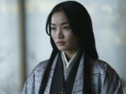 This image released by FX shows Anna Sawai as Toda Mariko in a scene from &quot;Shogun.&quot; (Katie Yu/FX via AP)