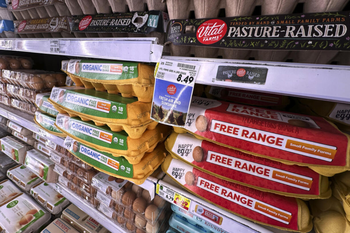 Prices for eggs are seen at a grocery store in Chicago, Thursday, Sept. 19, 2024. (AP Photo/Nam Y.