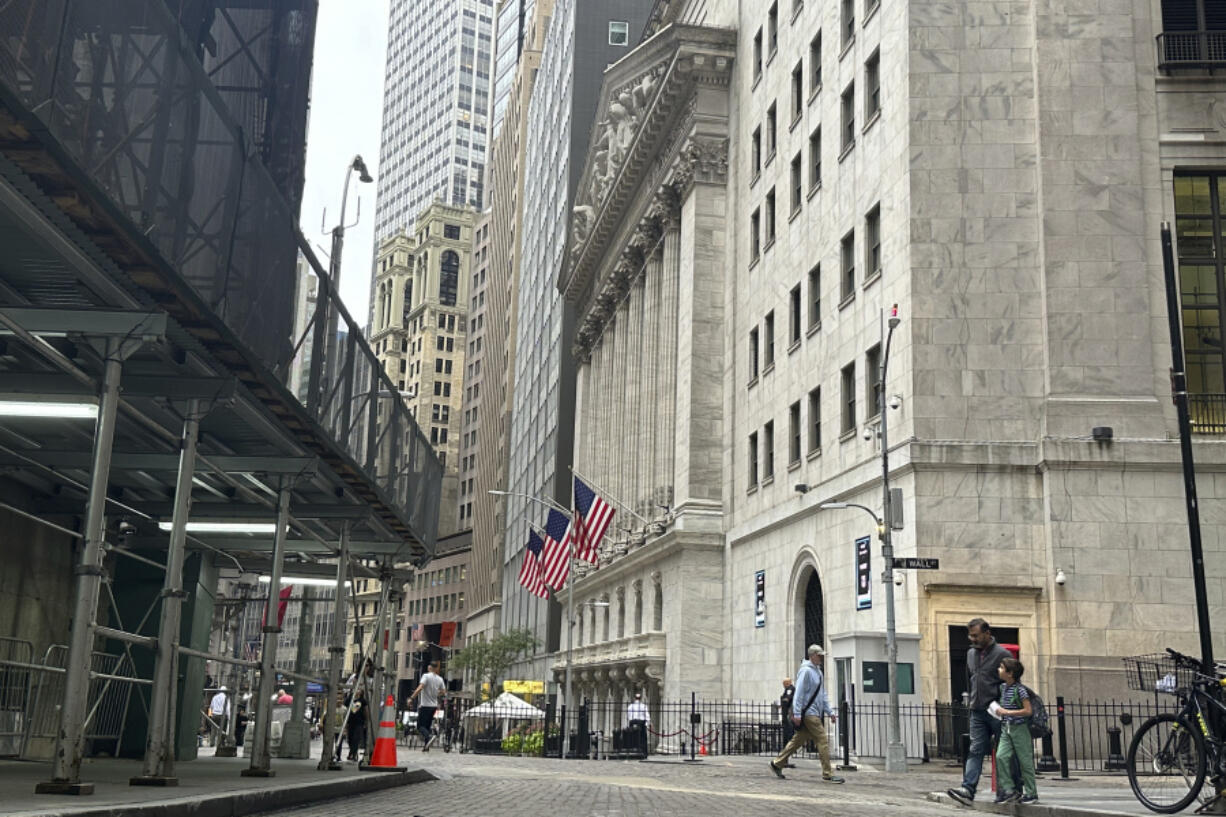 The New York Stock Exchange, center, is shown on Friday, Sept. 27, 2024, in New York.