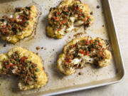 Cauliflower Steaks With Pickled Peppers, Capers and Parmesan.