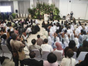 A general view of the hall as Pope Francis speaks at the Grha Pemuda Youth Centre in Jakarta, Indonesia, Wednesday, Sept. 4, 2024. Pope Francis is on an apostolic visit to the Muslim-majority country of Indonesia from 03 to 06 September, as part of his 12-day trip to the Asia-Pacific region, which includes stops in Papua New Guinea, East Timor, and Singapore.