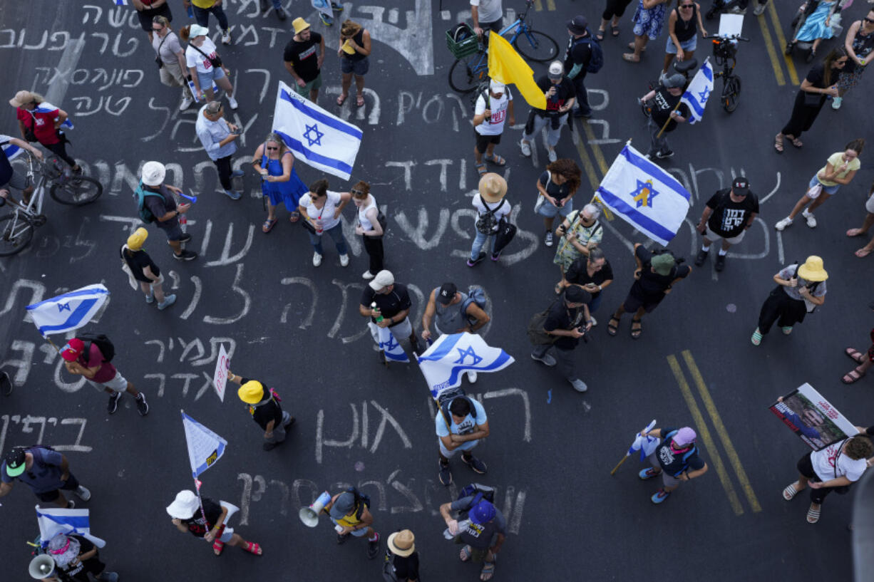 Demonstrators demanded a cease-fire deal and the immediate release of hostages held by Hamas in the Gaza Strip after the deaths of six hostages in the Palestinian territory, in Tel Aviv, Israel, on Monday, Sept. 2, 2024.