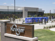 FILE - The exterior of Kroger&#039;s fulfillment center is shown on July 27, 2022 in Dallas, Tex.