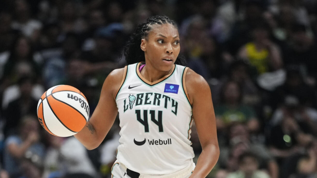 New York Liberty forward Betnijah Laney-Hamilton scored 18 points against the Seattle Storm in a 77-70 victory on Thursday, Sept. 5, 2024.