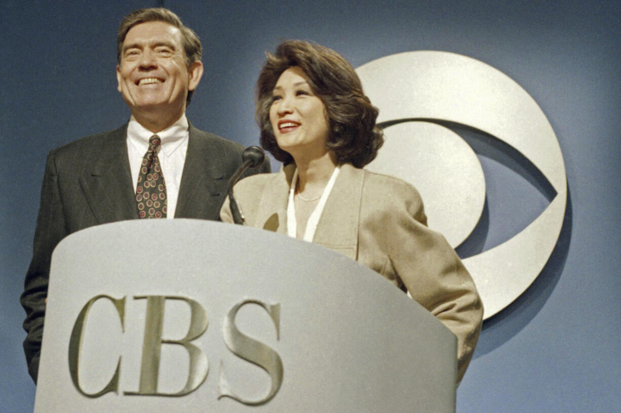 Dan Rather and Connie Chung share the podium at a May 17, 1993, news conference in New York during which it was announced that Chung would join Rather as co-anchor of the &ldquo;CBS Evening News.&rdquo; (Marty Lederhandler/Associated Press files)