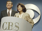 Dan Rather and Connie Chung share the podium at a May 17, 1993, news conference in New York during which it was announced that Chung would join Rather as co-anchor of the &ldquo;CBS Evening News.&rdquo; (Marty Lederhandler/Associated Press files)