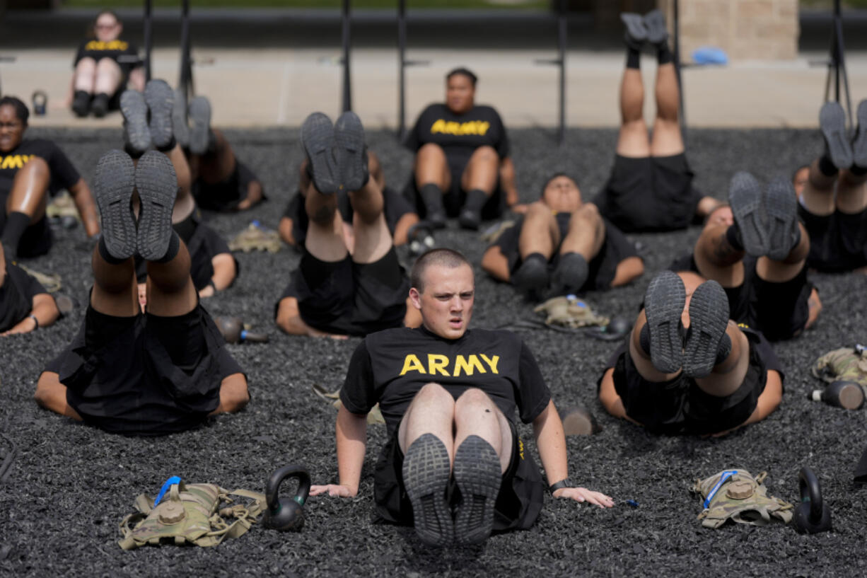 New recruits participate in the Army&rsquo;s future soldier prep course that gives lower-performing recruits up to 90 days of academic or fitness instruction to help them meet military standards at Fort Jackson, a U.S. Army Training Center, Wednesday, Sept. 25, 2024, in Columbia, S.C.