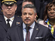 FILE &mdash; Edward A. Caban speaks after being sworn in as NYPD police commissioner outside New York City Police Department 40th Precinct, July 17, 2023, in New York.