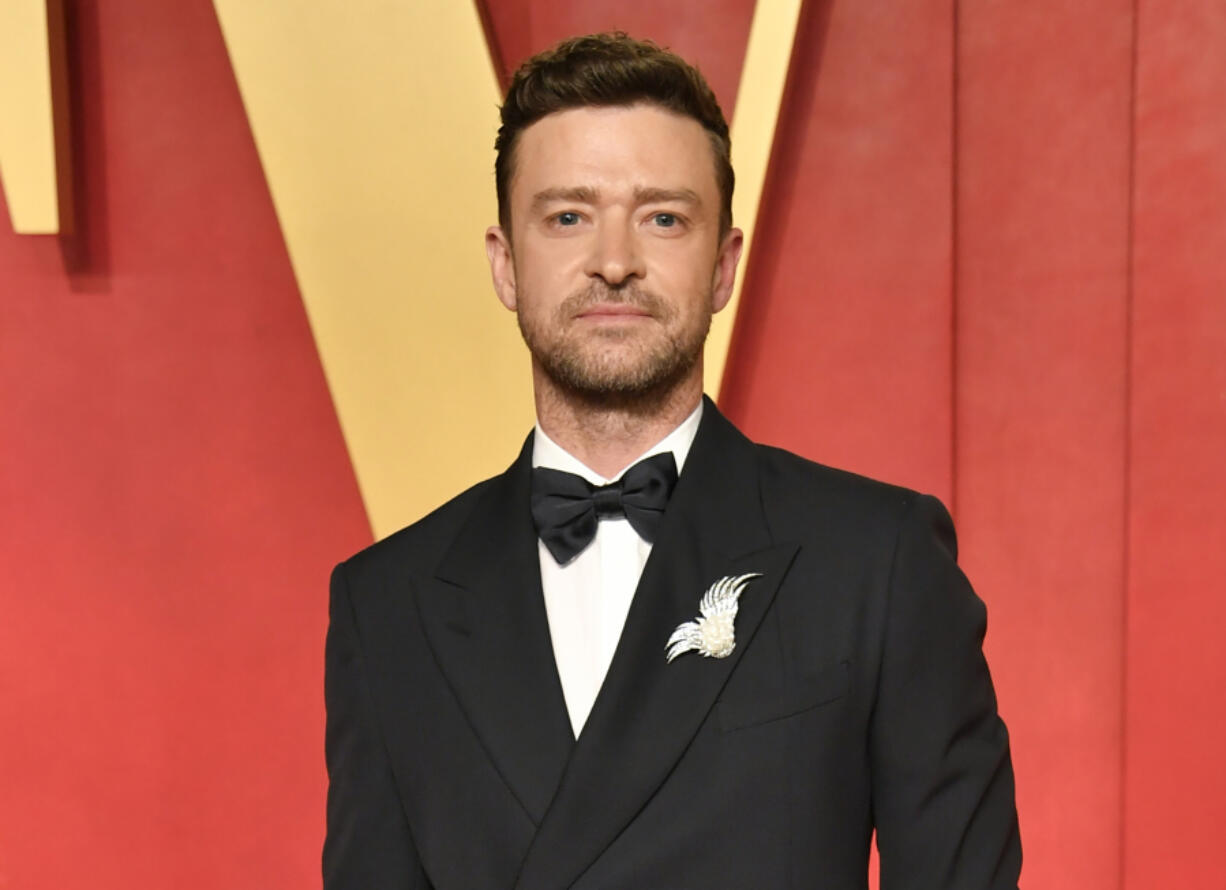 FILE - Justin Timberlake appears at the Vanity Fair Oscar Party in Beverly Hills, Calif., on March 10, 2024.