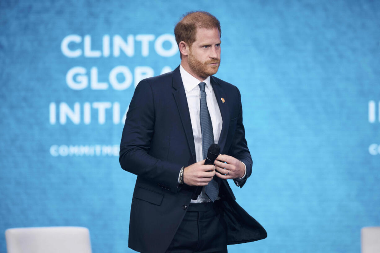 Britain&rsquo;s Prince Harry speaks during the Clinton Global Initiative, on Tuesday, Sept. 24, 2024, in New York.