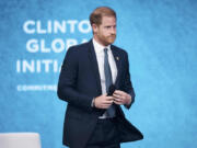 Britain&rsquo;s Prince Harry speaks during the Clinton Global Initiative, on Tuesday, Sept. 24, 2024, in New York.