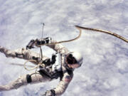 In this photo provided by NASA, astronaut Ed White performs the U.S.&#039;s first spacewalk on June 3, 1965, during the Gemini 4 mission.