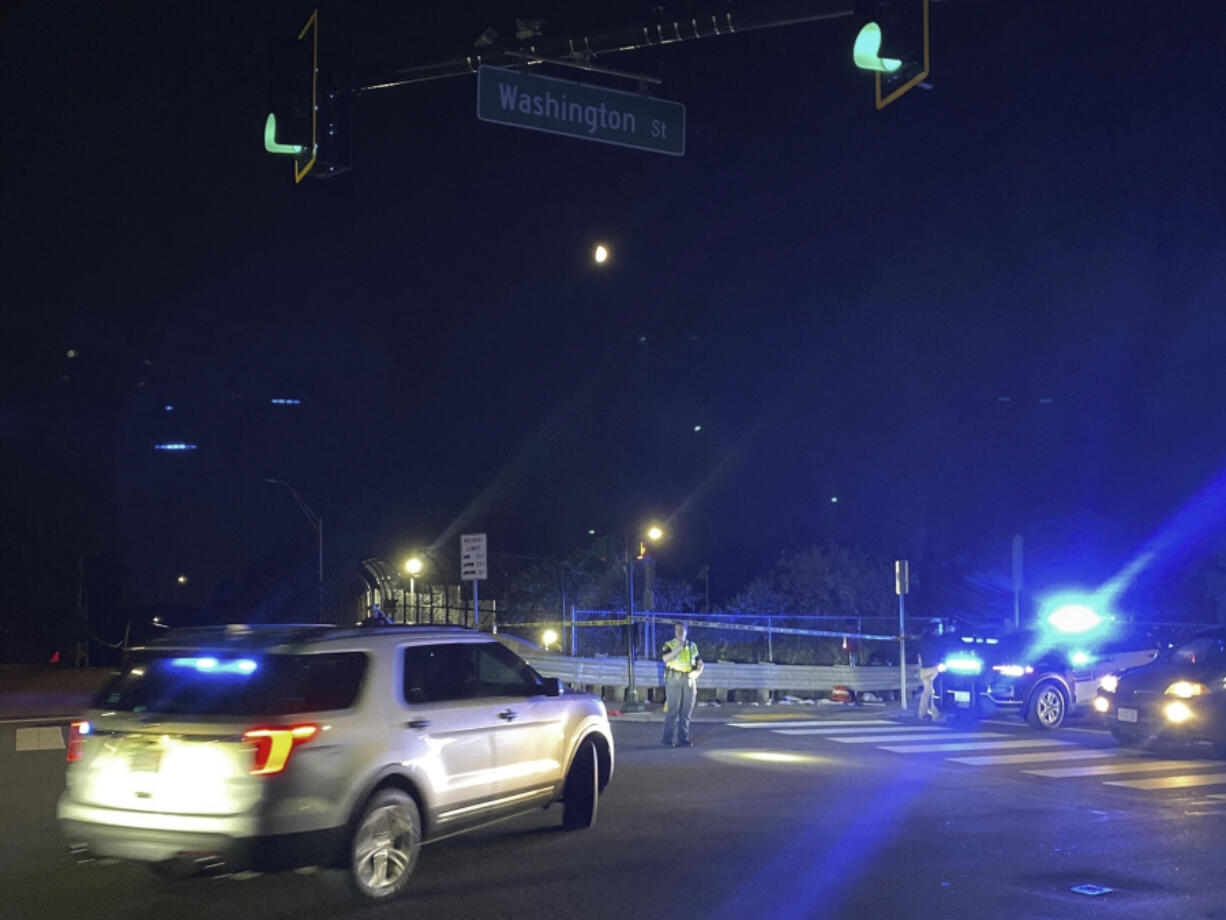 Police respond after a shooting at a pro-Israel rally in the Boston suburb of Newton, Mass., on Thursday, Sept. 12, 2024.