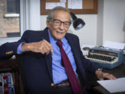 Robert A. Caro sits at his desk Sept. 11 in New York.