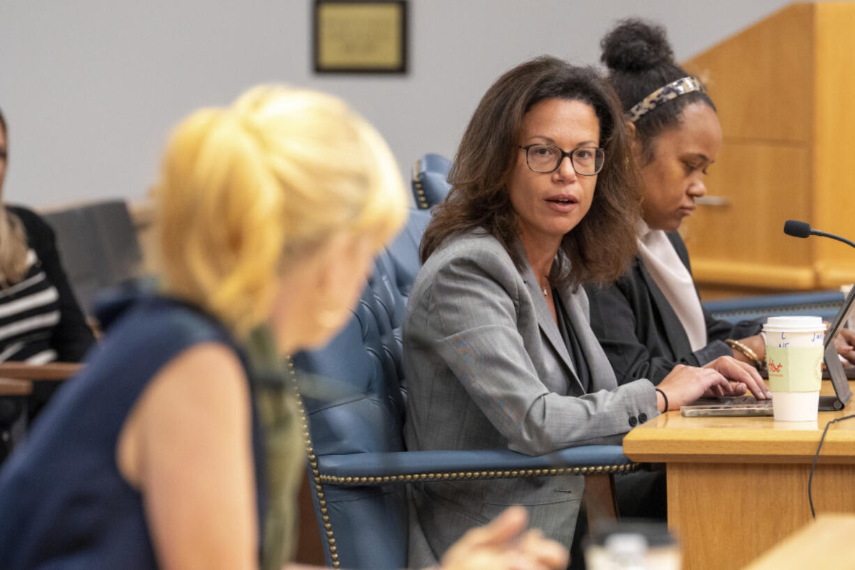 OceanGate&rsquo;s representative look on during Amber Bay, Former OceanGate Director of Administration&rsquo;s testimony at the Titan marine board of investigation hearing inside the Charleston County Council Chambers Tuesday, Sept. 24, 2024, in North Charleston, S.C.