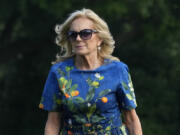 FILE - First lady Jill Biden walks on the South Lawn of the White House in Washington, July 7, 2024.