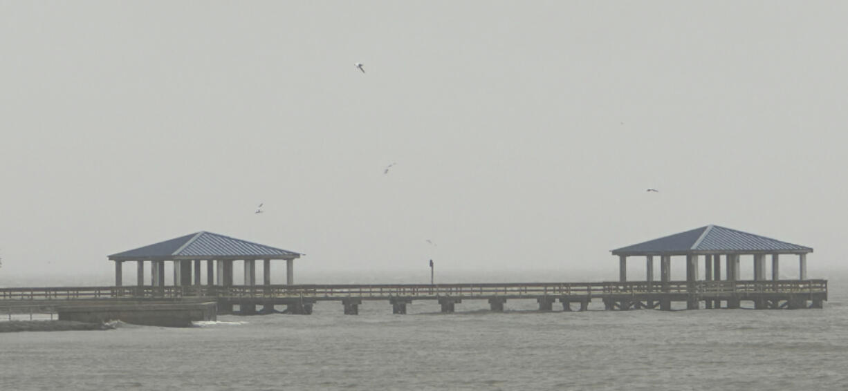 Pier outside the East Harbor in Pass Christian, Miss. during excessive rainfall from Hurricane Francine Wednesday, Sept. 11, 2024.