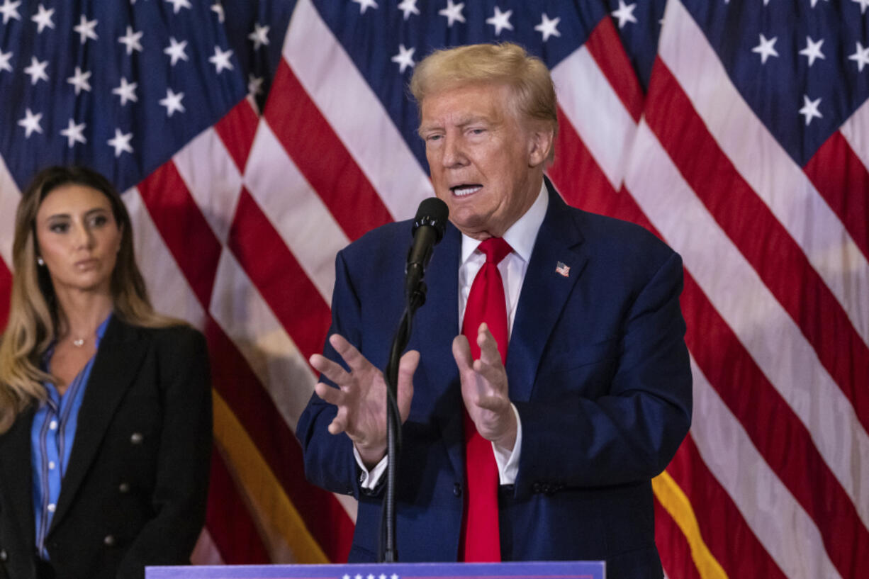 Republican presidential nominee former President Donald Trump  speaks during a news conference held at Trump Tower, Friday, Sept., 6, 2024 in New York.