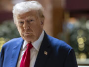 Republican presidential nominee former President Donald Trump arrives for a news conference held at Trump Tower, Friday, Sept., 6, 2024, in New York.