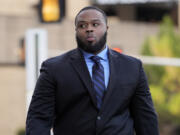 Former Memphis police officer Demetrius Haley arrives at the federal courthouse for the second day of jury selection for the trial in the Tyre Nichols case Tuesday, Sept. 10, 2024, in Memphis, Tenn.