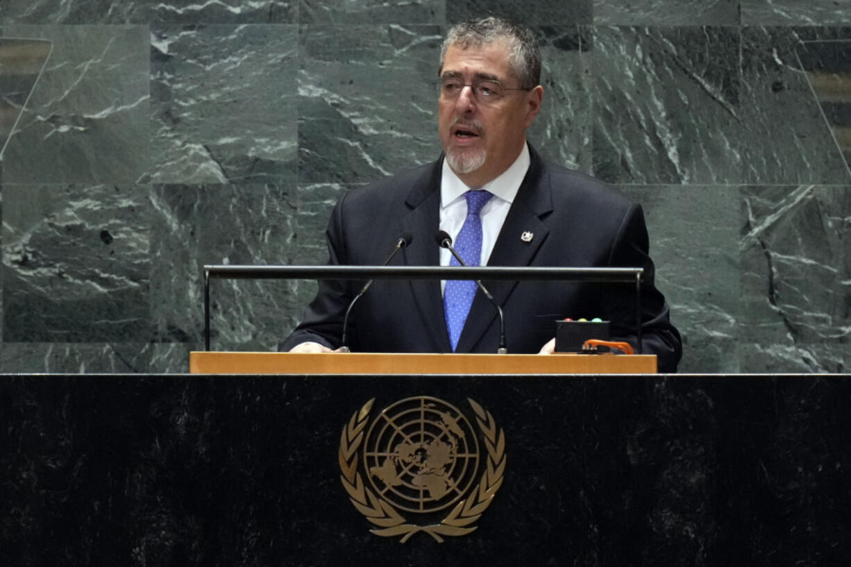 Guatemala President Cesar Bernardo Arevalo de Leon addresses the 79th session of the United Nations General Assembly, Tuesday, Sept. 24, 2024.