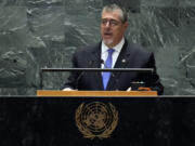 Guatemala President Cesar Bernardo Arevalo de Leon addresses the 79th session of the United Nations General Assembly, Tuesday, Sept. 24, 2024.