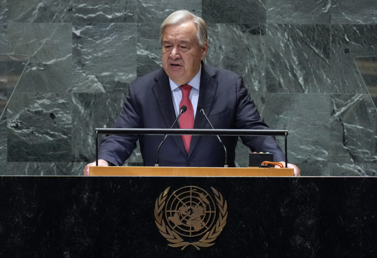 U.N. Secretary-General Ant&oacute;nio Guterres addresses the 79th session of the United Nations General Assembly, Tuesday, Sept. 24, 2024.