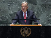 U.N. Secretary-General Ant&oacute;nio Guterres addresses the 79th session of the United Nations General Assembly, Tuesday, Sept. 24, 2024.