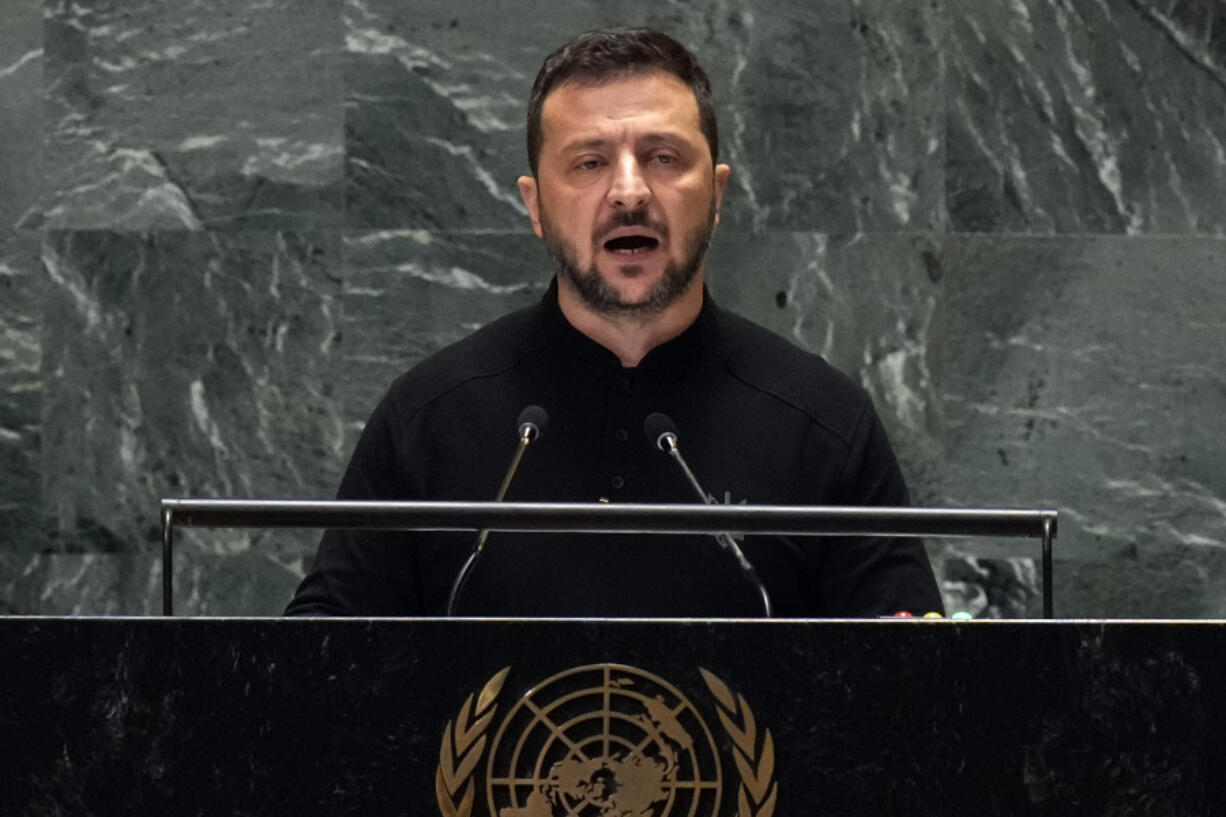 Ukraine President Volodymyr Zelenskyy addresses the 79th session of the United Nations General Assembly, Wednesday, Sept. 25, 2024.