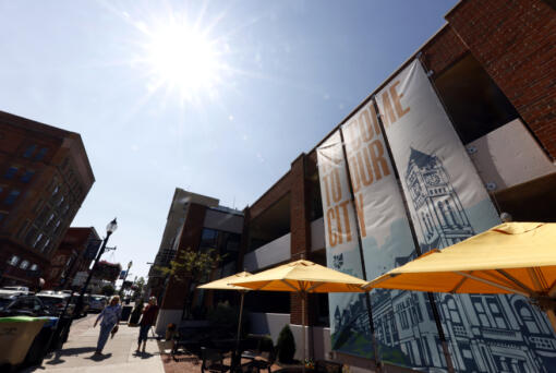 Pedestrians walk down Fountain Avenue in Springfield, Ohio, Wednesday, Sept. 11, 2024.