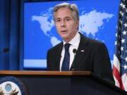 FILE - Secretary of State Antony Blinken speaks during a news conference about Russia&#039;s election interference at the Department of State in Washington, Sept. 13, 2024.