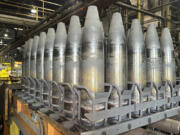 FILE - A key artillery shell in Ukraine&#039;s fight against Russia, the 155 mm howitzer shell, is in production at the Scranton Army Ammunition Plant in Scranton, Pa., on Tuesday, Aug. 27, 2024.