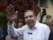 FILE - Venezuelan opposition presidential candidate Edmundo Gonzalez waves to supporters during a political event at a square in the Hatillo municipality of Caracas, Venezuela, June 19, 2024.